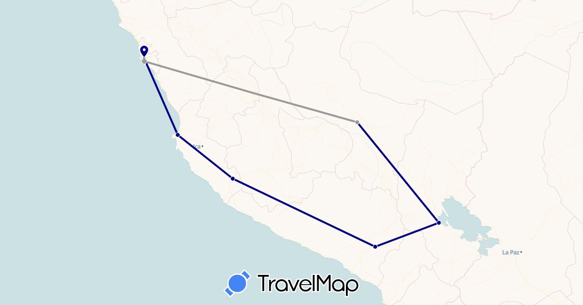 TravelMap itinerary: driving, plane in Peru (South America)